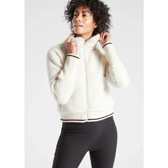 ATHLETA Tugga Sherpa Jacket Natural High Neck Full Zip Ribbed Cuffs Women's XS - Picture 2 of 15